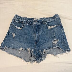 Abercrombie & Fitch Medium Blue Distressed Denim Cutoff Shorts